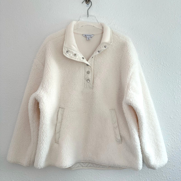 Athleta Cozy Sherpa Snap Sweatshirt Magnolia XL Pullover Fleece Sweater Oversize - Picture 3 of 9